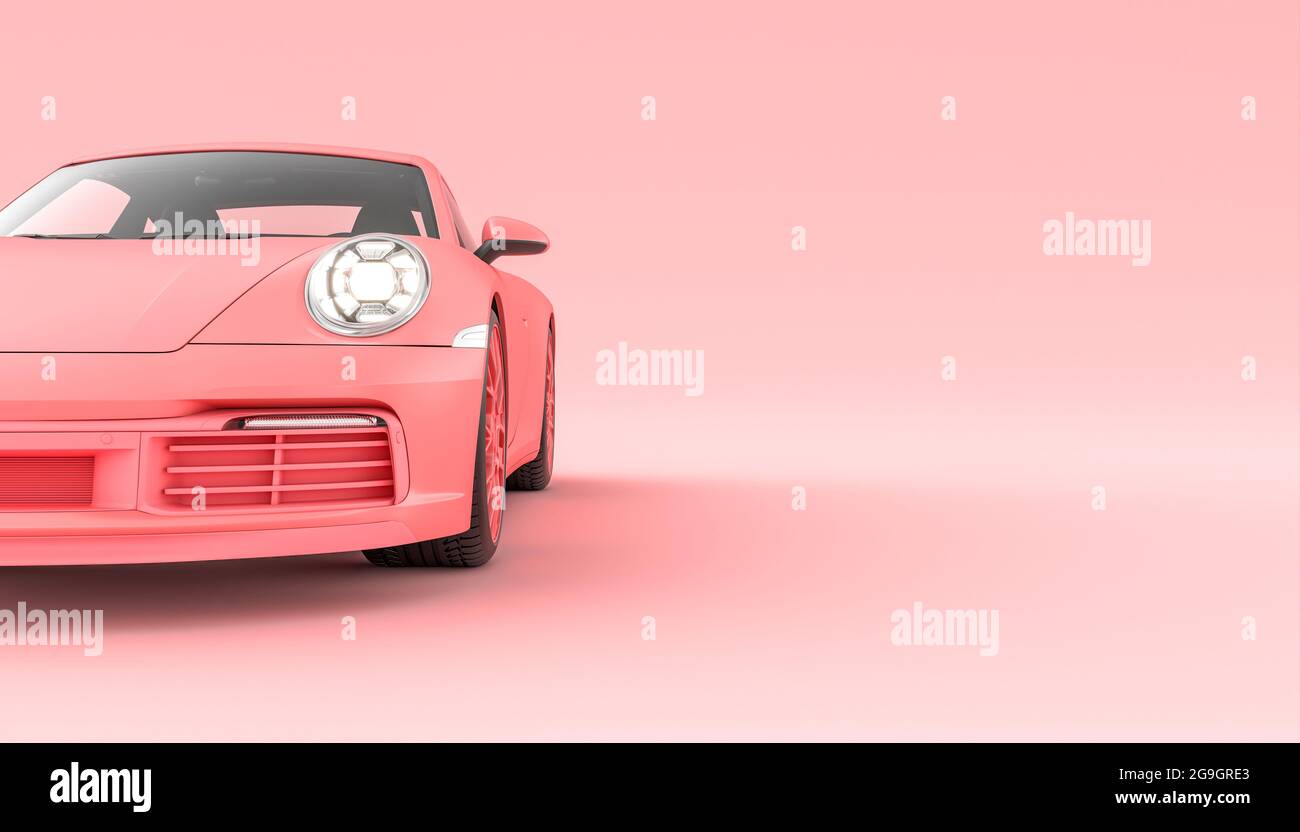auto sportiva rosa su sfondo rosa. rendering 3d. Foto Stock
