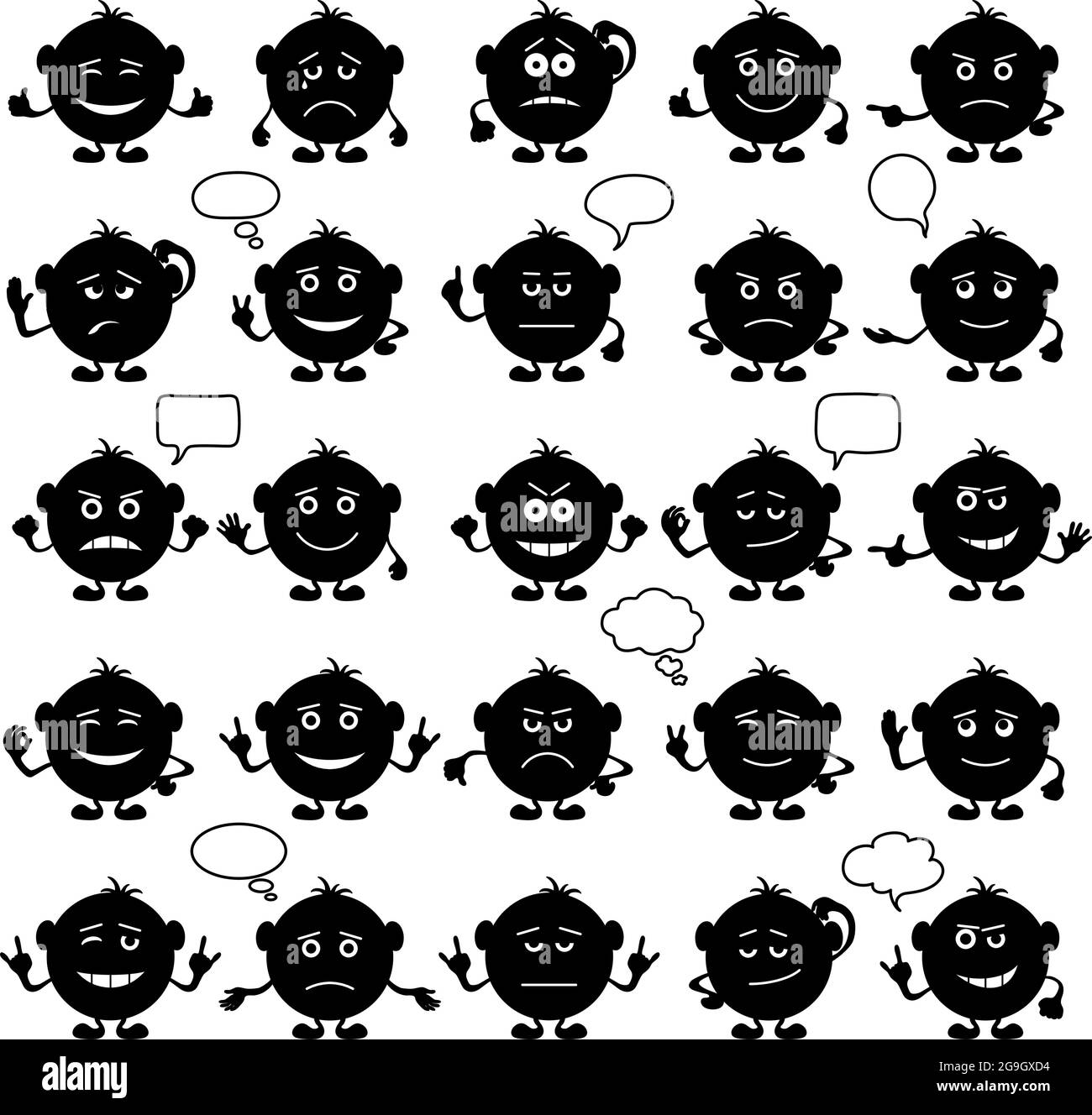 Smilies round, impostare, nero Illustrazione Vettoriale