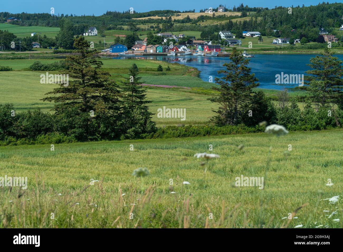 Vista sul villaggio di pescatori French River, Prince Edward Island, Canada. Foto Stock