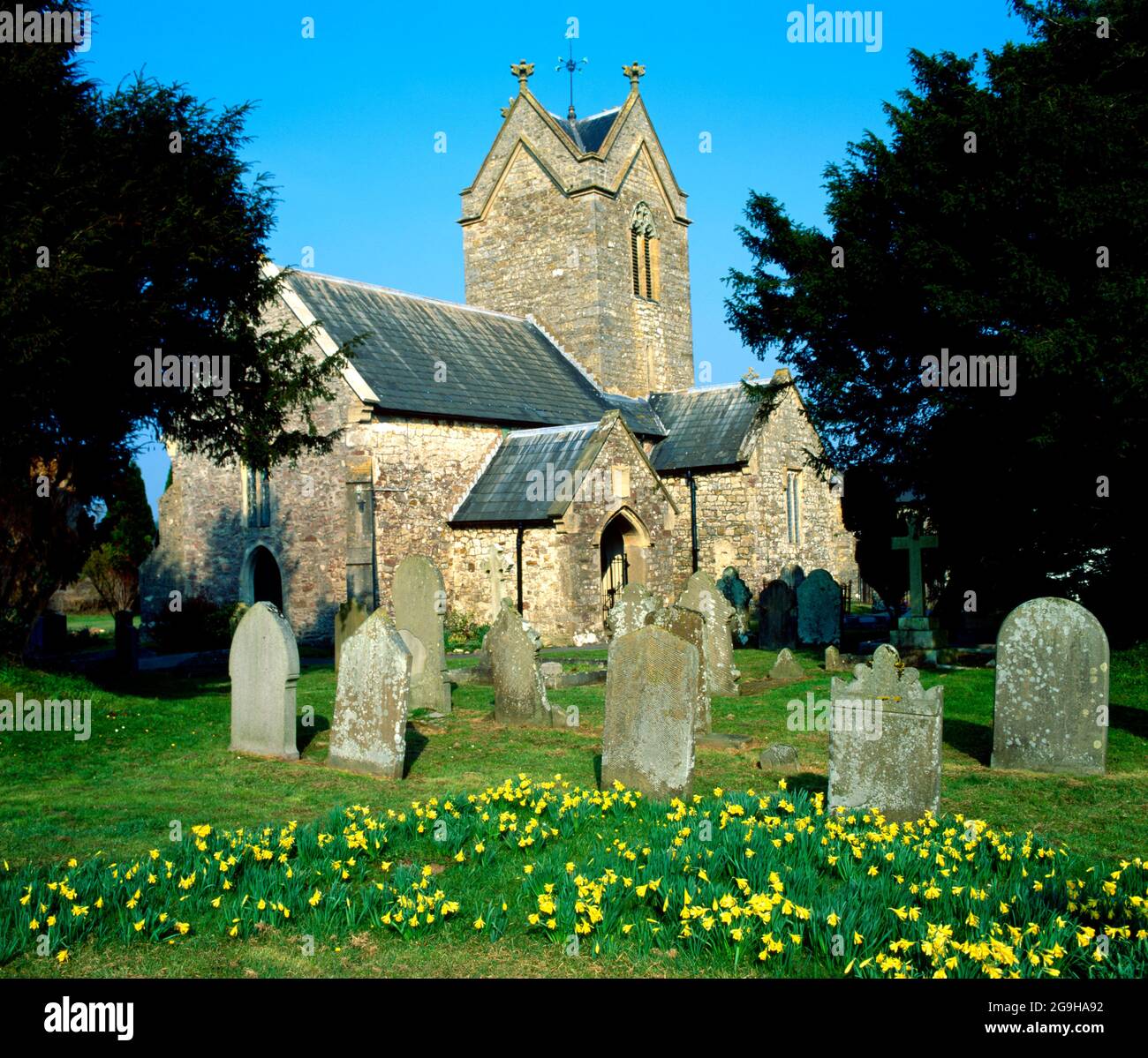 St Georges chiesa, St Georges, Vale of Glamorgan, South Wales, Regno Unito. Foto Stock