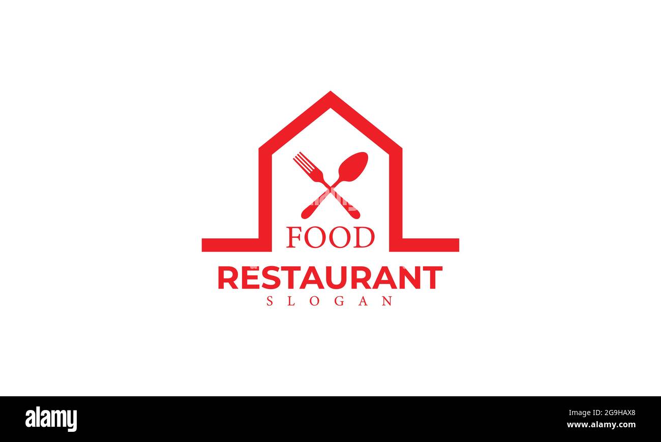 Modello del logo del vettore del monogramma del ristorante, logo del cibo con icona a cucchiaio e a forchetta Illustrazione Vettoriale