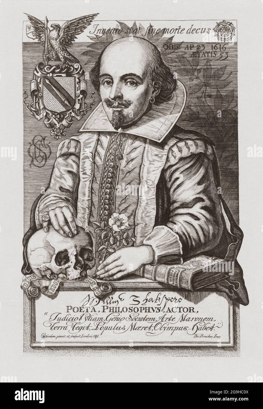 William Shakespeare, 1564 - 1616. Drammaturgo inglese e poeta. Dopo un lavoro del 1876 di Charles William Sherborn, 1831–1912. La sua immagine si basa sull'effigie di Shakespeare nella chiesa della Santissima Trinità di Stratford-upon-Avon. Foto Stock