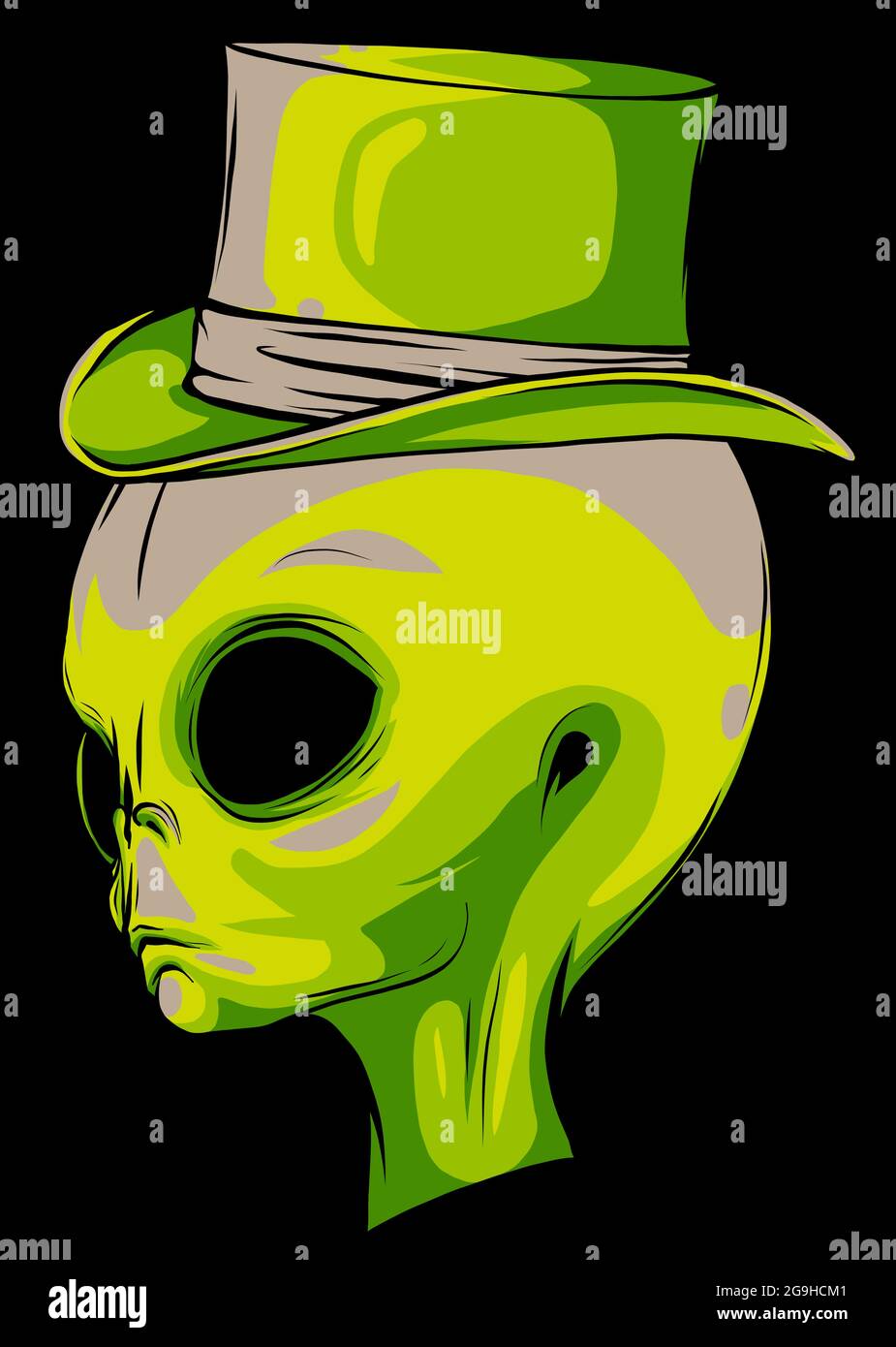 La testa Alien grigia con illustrazione vettoriale cappello Illustrazione Vettoriale