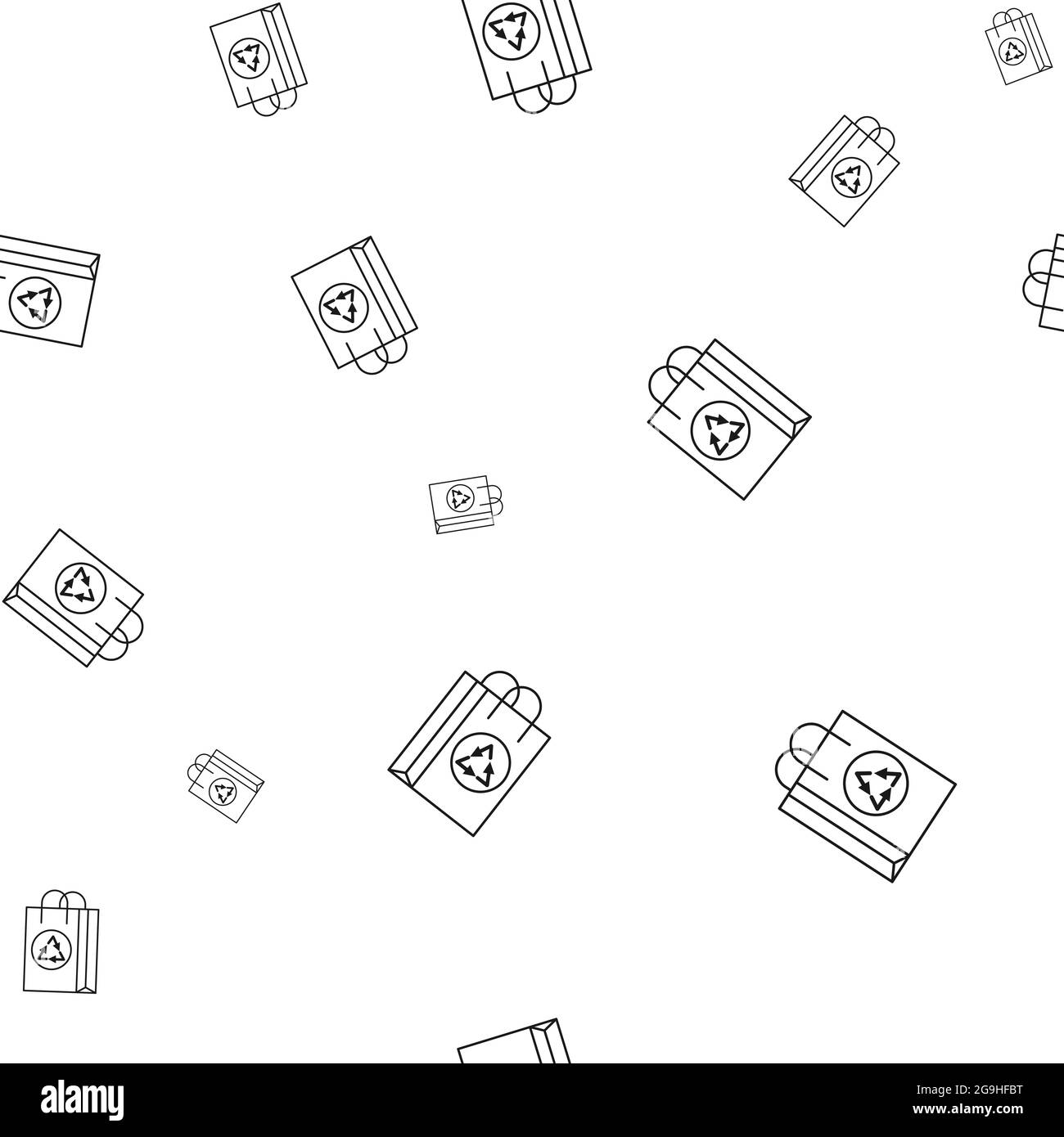 Modello senza cuciture di icone ecologiche. Sacchetto di carta ecologico. Isolato su sfondo bianco. Illustrazione vettoriale. Foto Stock