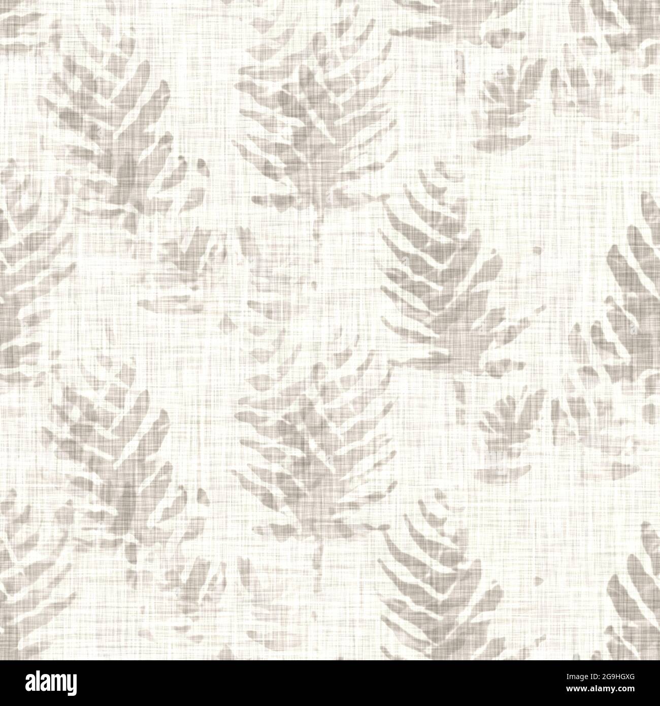 Tessuto di lino con motivo floreale grigio disegnato a mano. Capricci da giardino senza cuciture. Moderna primavera doodle floreale natura tessuto per arredamento casa. Botanico Foto Stock