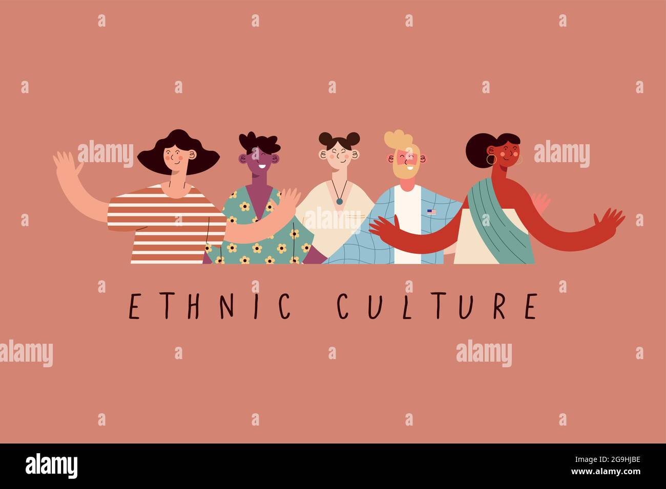 Cultura etnica donne e uomini cartoni animati Illustrazione Vettoriale