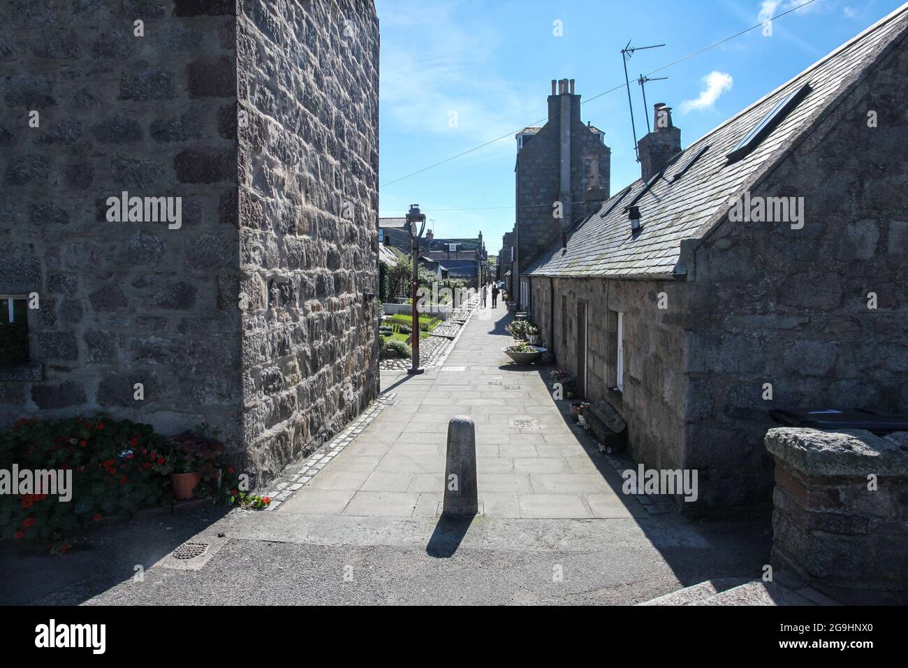 L'architettura volgare di Footdee - un villaggio di pescatori storico ad Aberdeen Harbour, Scozia. Foto Stock