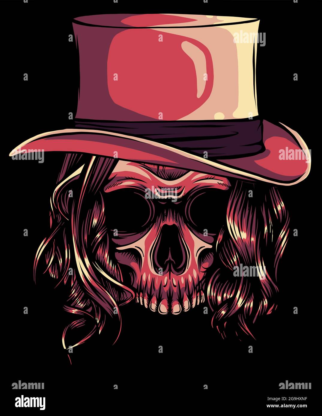 Gangster cranio . Testa di morte con vettore cappello Illustrazione Vettoriale