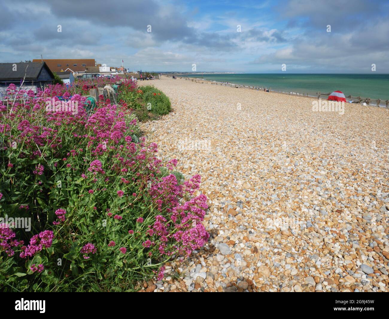 La spiaggia di Pevensey Bay, Eastbourne, East Sussex. Foto Stock