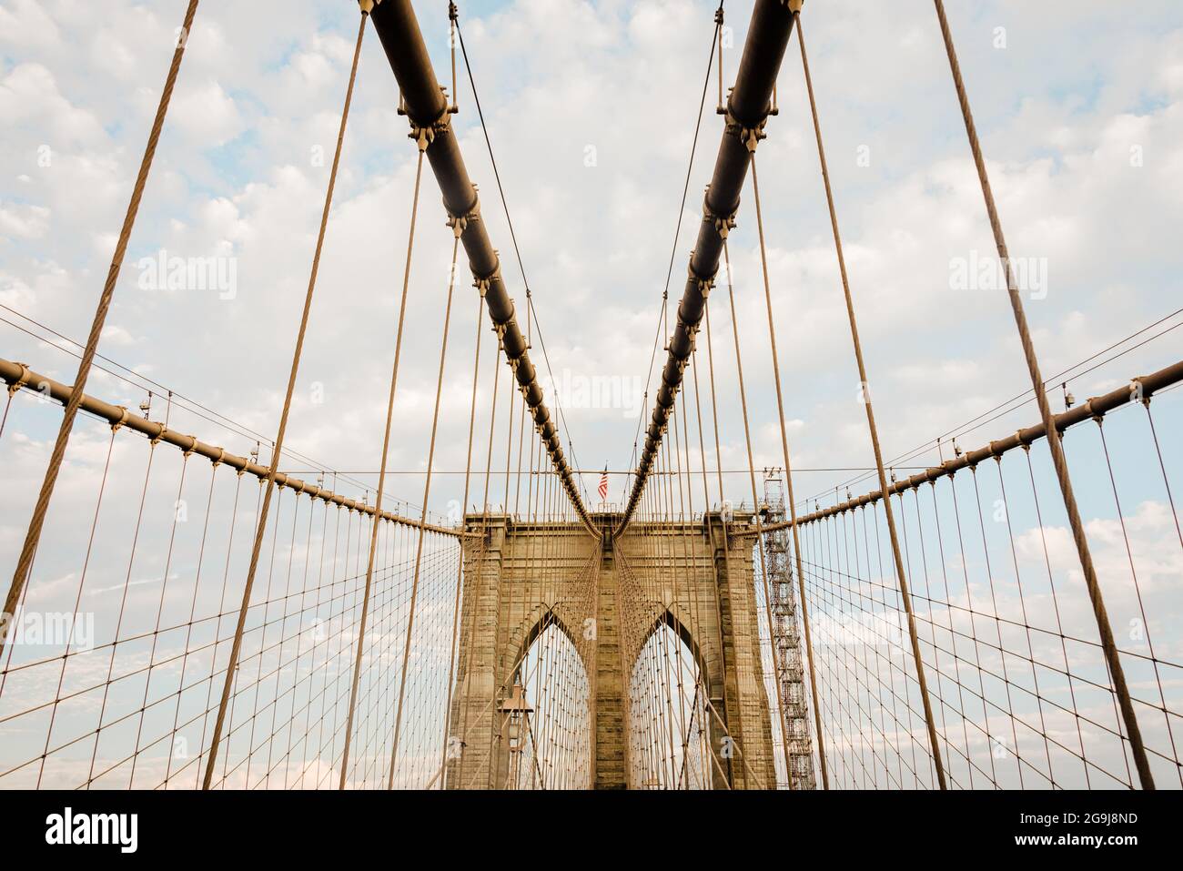 Dettagli architettonici del Ponte di Brooklyn, a New York City Foto Stock
