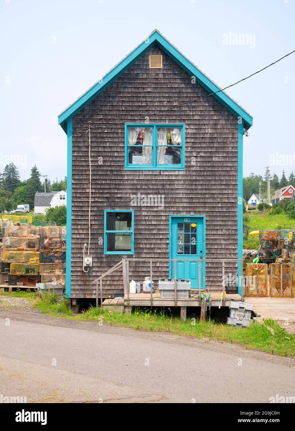 Un'attività di aragosta a Port Clyde, Maine, Stati Uniti Foto Stock
