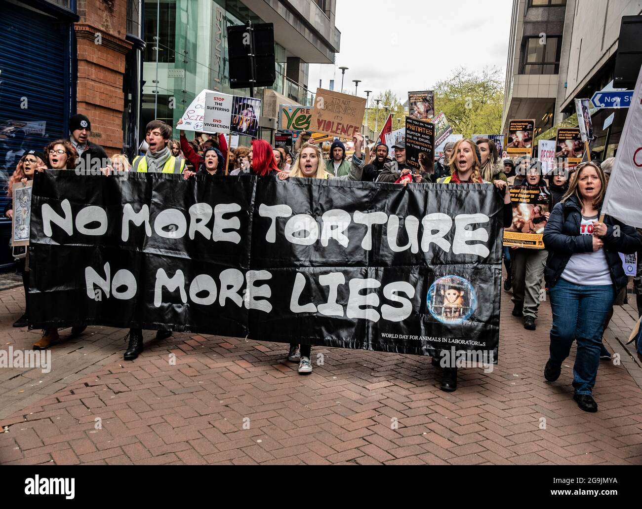 Giornata mondiale degli animali in Laboratories, Birmingham City Centre, Regno Unito, 29 aprile 2017 Foto Stock