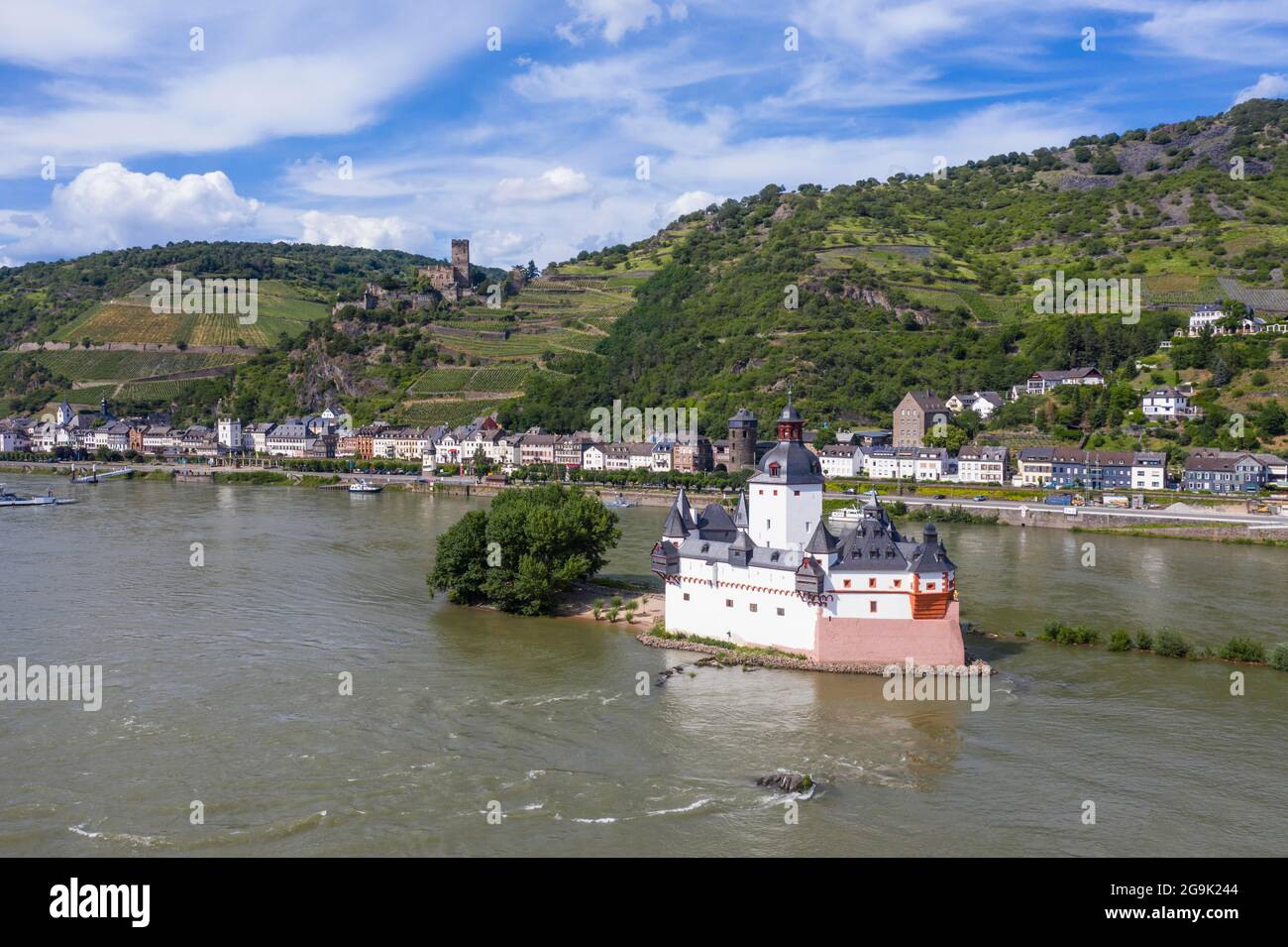 Castello di Pfalzgrafenstein situato nel fiume Reno a Kaub, patrimonio dell'umanità dell'UNESCO valle del Reno di Midle, Germania Foto Stock