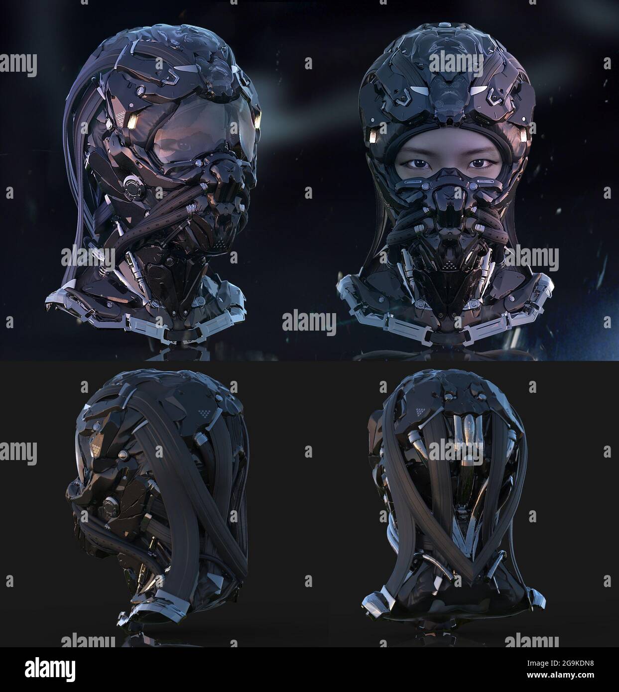 3d rendered digital generated mix media concept design di fantascienza futuristica fantascienza robotica ninja personaggio asiatico badass casco cybernet cyber Foto Stock