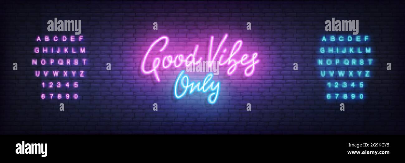 Buone vibrazioni solo modello al neon. Scritta al neon brillante che indica solo Good Vibes Illustrazione Vettoriale