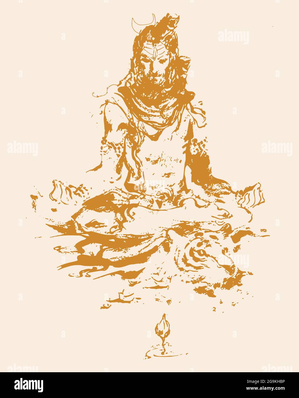 Schizzo del famoso e potente dio indiano Lord Shiva e dei suoi simboli con spazio libero per il testo Foto Stock