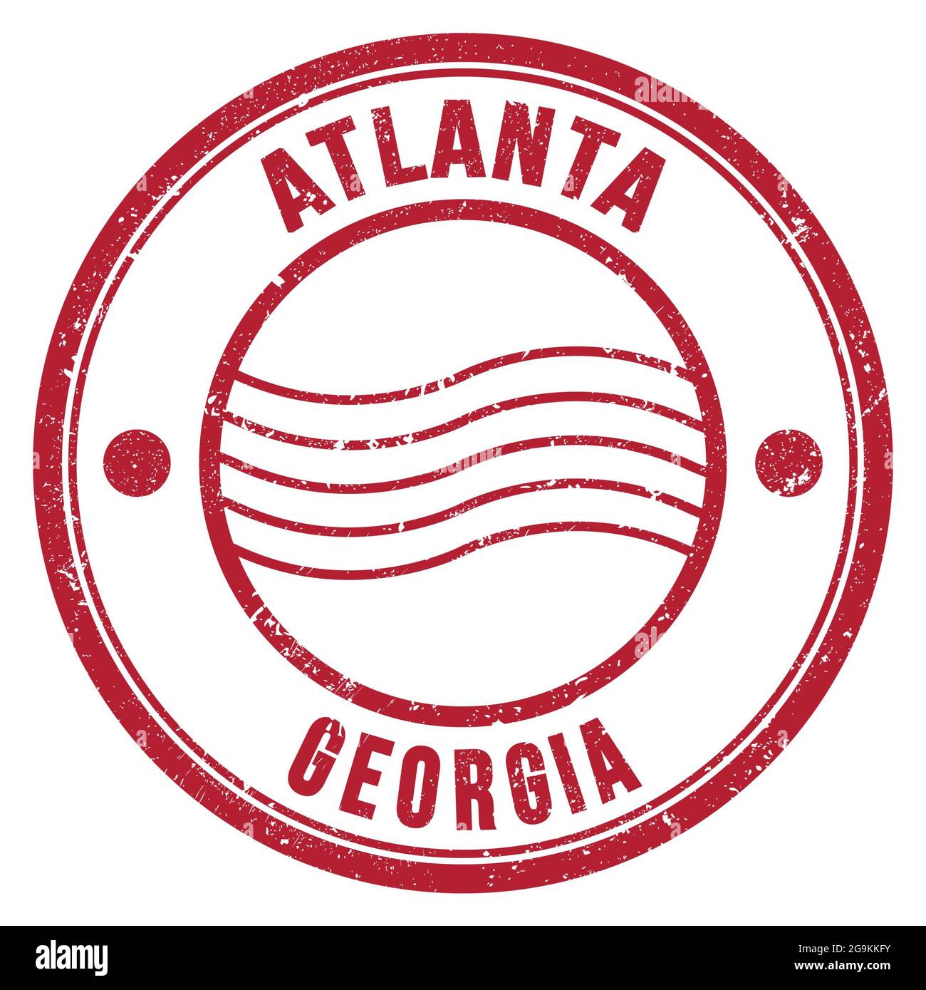 ATLANTA - GEORGIA, parole scritte sul francobollo rosso rotondo Foto Stock