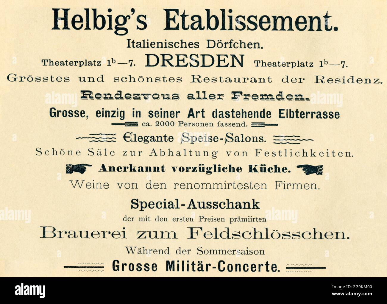 Europa, Germania, Sassonia, Dresda, pubblicità per il ristorante " Helbig´s Etablissement", DIRITTI AGGIUNTIVI-AUTORIZZAZIONE-INFORMAZIONI-NON-DISPONIBILI Foto Stock