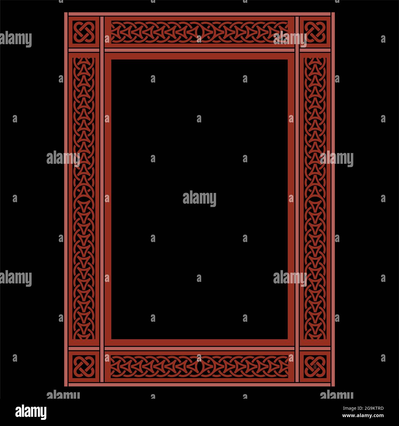 Design vichingo scandinavo. Cornice in antico stile Celtico scandinavo con ornamenti floreali e draghi alati Illustrazione Vettoriale