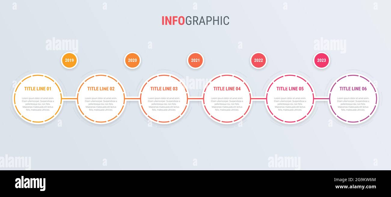 Modello infografico rosso. design arrotondato a 6 fasi. Elementi della timeline vettoriale per le presentazioni. Illustrazione Vettoriale