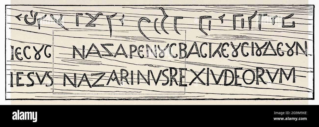 L'iscrizione della croce di Gesù Cristo in latino, greco ed ebraico che