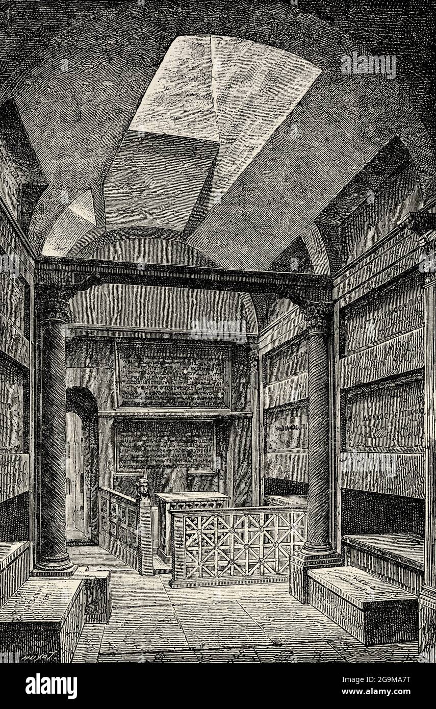 Catacombe di San Callisto, Roma, Lazio, Italia, Europa. Vecchio 19 ° secolo inciso illustrazione da Gesù Cristo di Veuillot 1881 Foto Stock