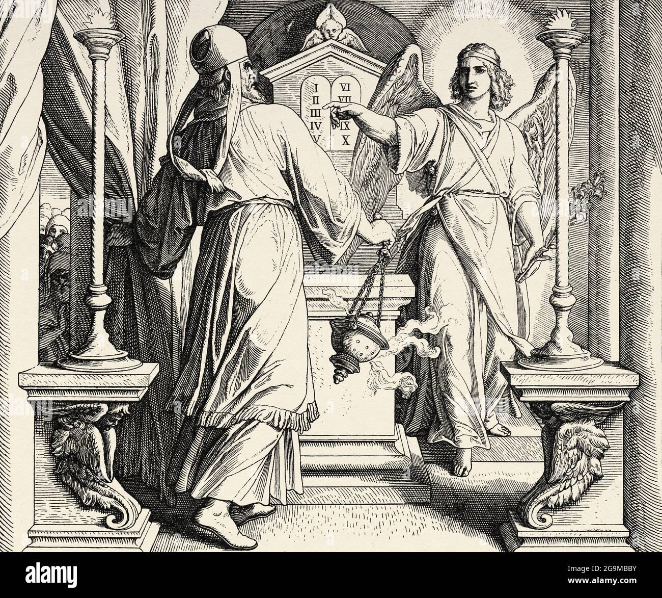 Zaccaria nel tempio. L'angelo Gabriele parla a Zaccaria e il sacerdote