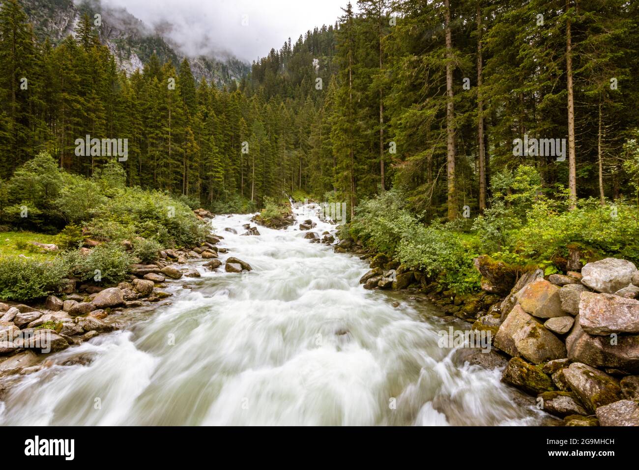 Fiume delle Alpi selvatiche alle pareti di Krimml, Salzburger Land Foto Stock