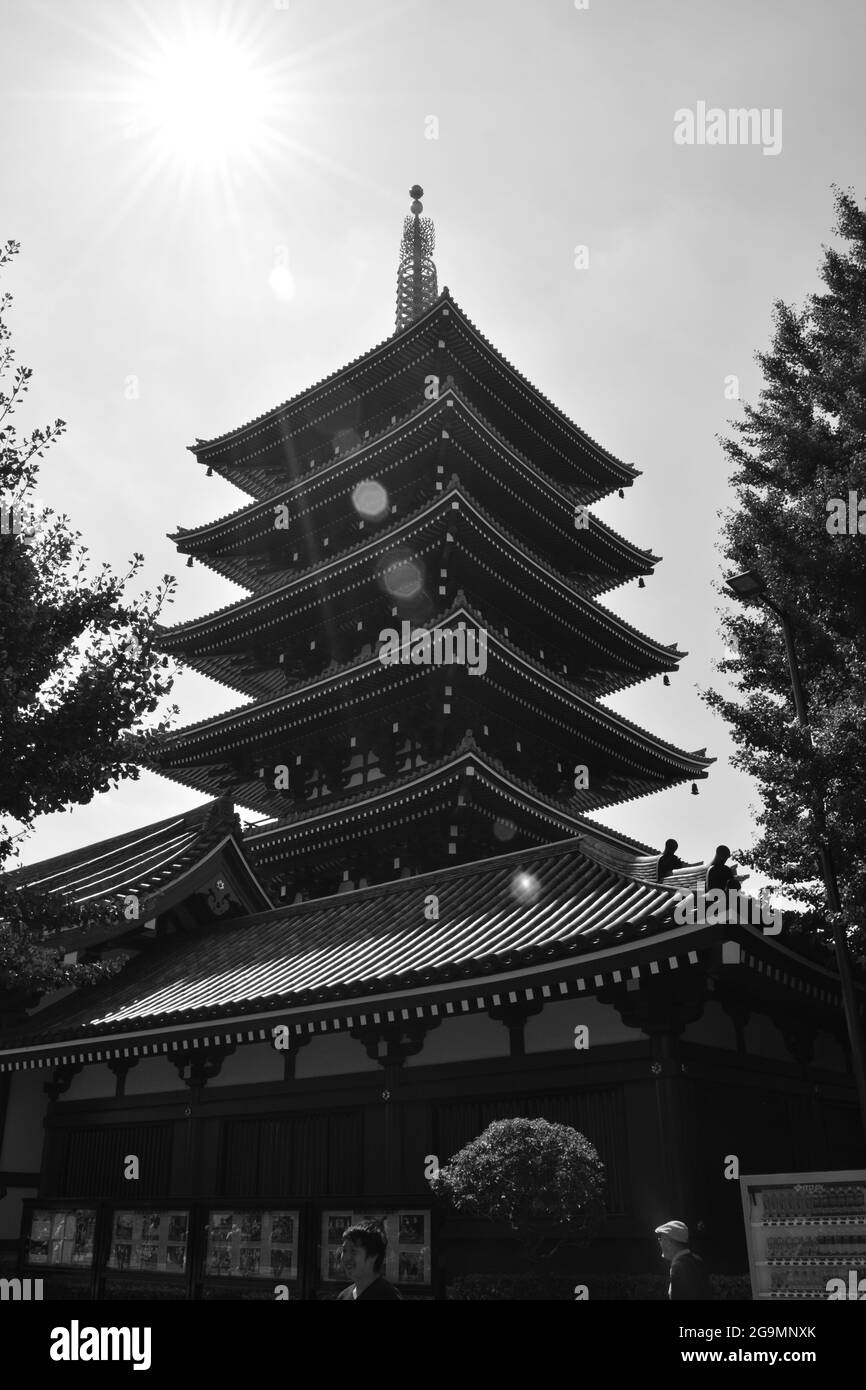 KYOTO, GIAPPONE - 08 settembre 2017: Una foto verticale del tempio buddista Pagoda in Giappone su sfondo bianco e nero Foto Stock