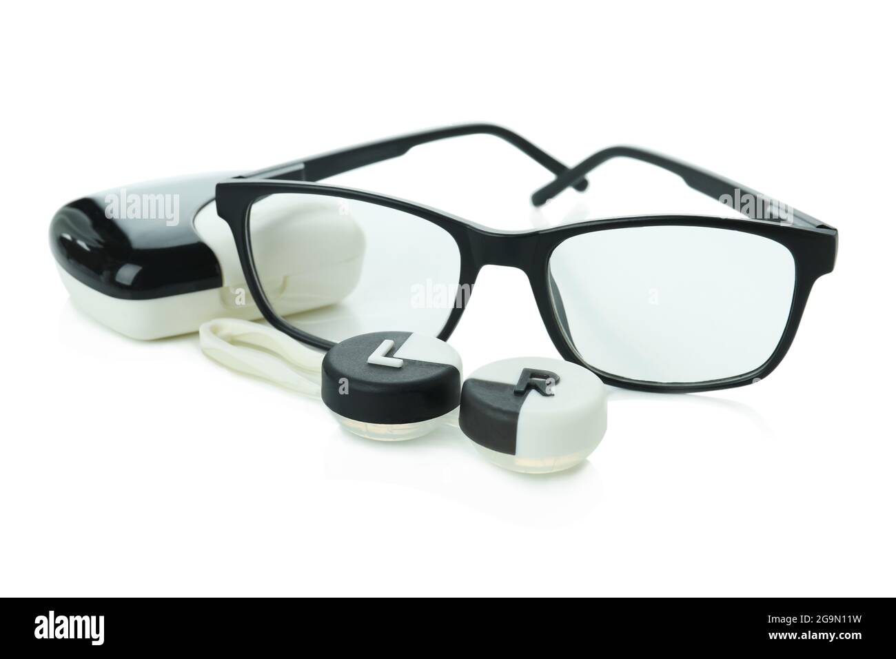 Concetto di lenti a contatto isolate su sfondo bianco Foto Stock