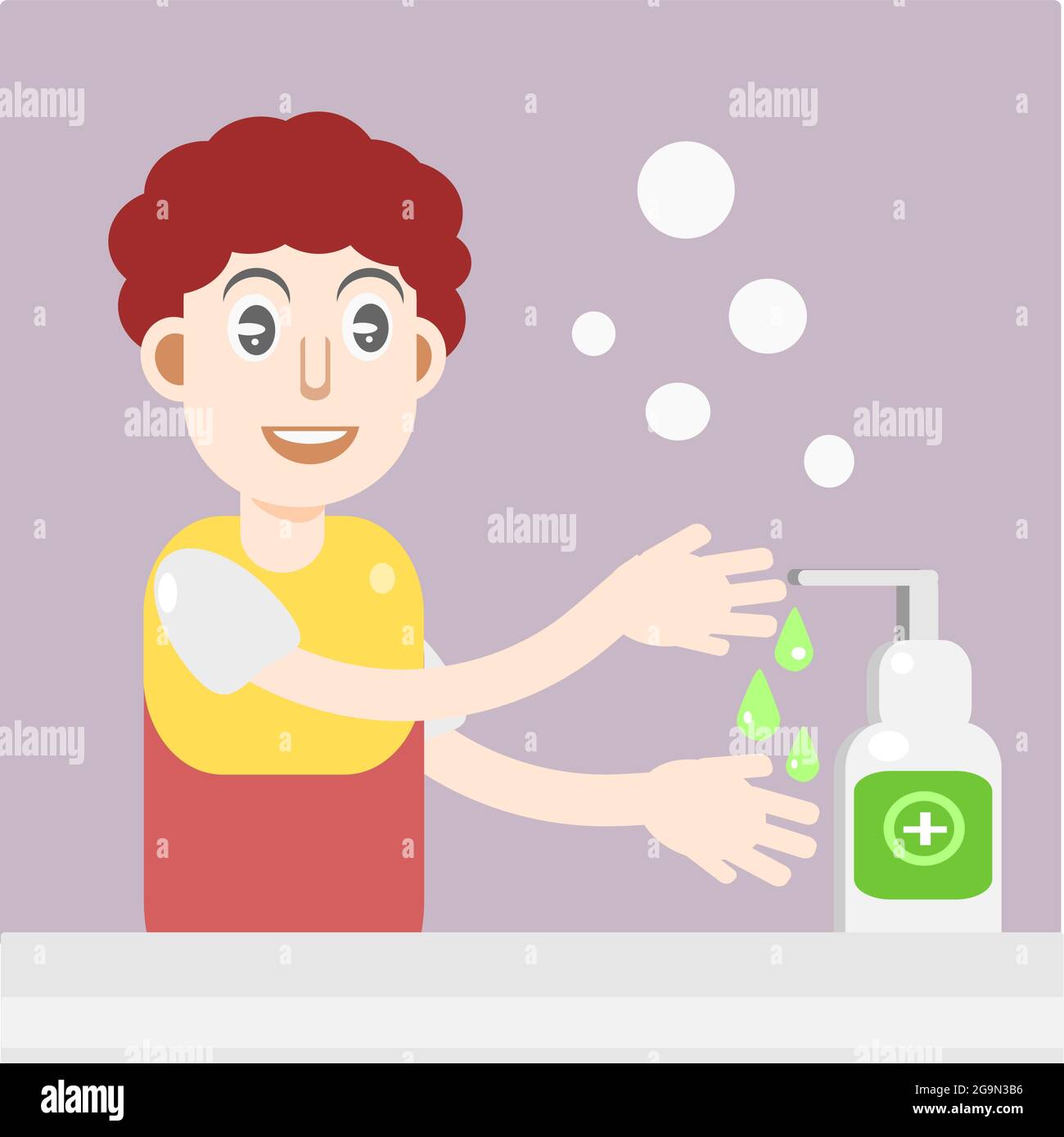 Immagine vettoriale di un disegno illustrativo di un bambino che sta lavando le sue mani con sapone come uno sforzo per vivere una vita pulita e sana Illustrazione Vettoriale