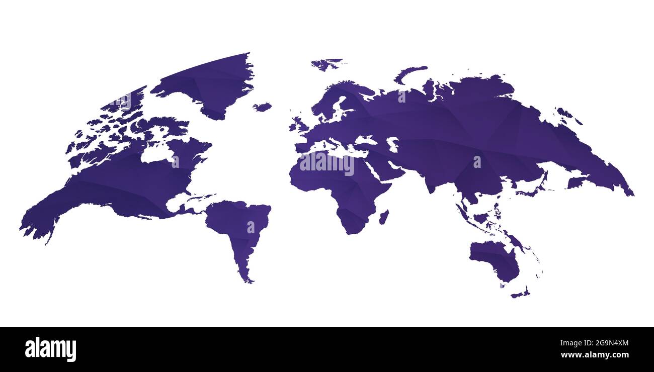 Mappa del mondo arrotondata su sfondo bianco in colore viola ultra. Illustrazione Vettoriale