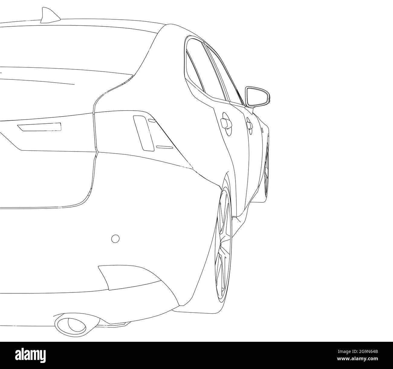 Contorno di una parte di una vettura sportiva isolata su sfondo bianco. Vista posteriore. Illustrazione vettoriale. Illustrazione Vettoriale