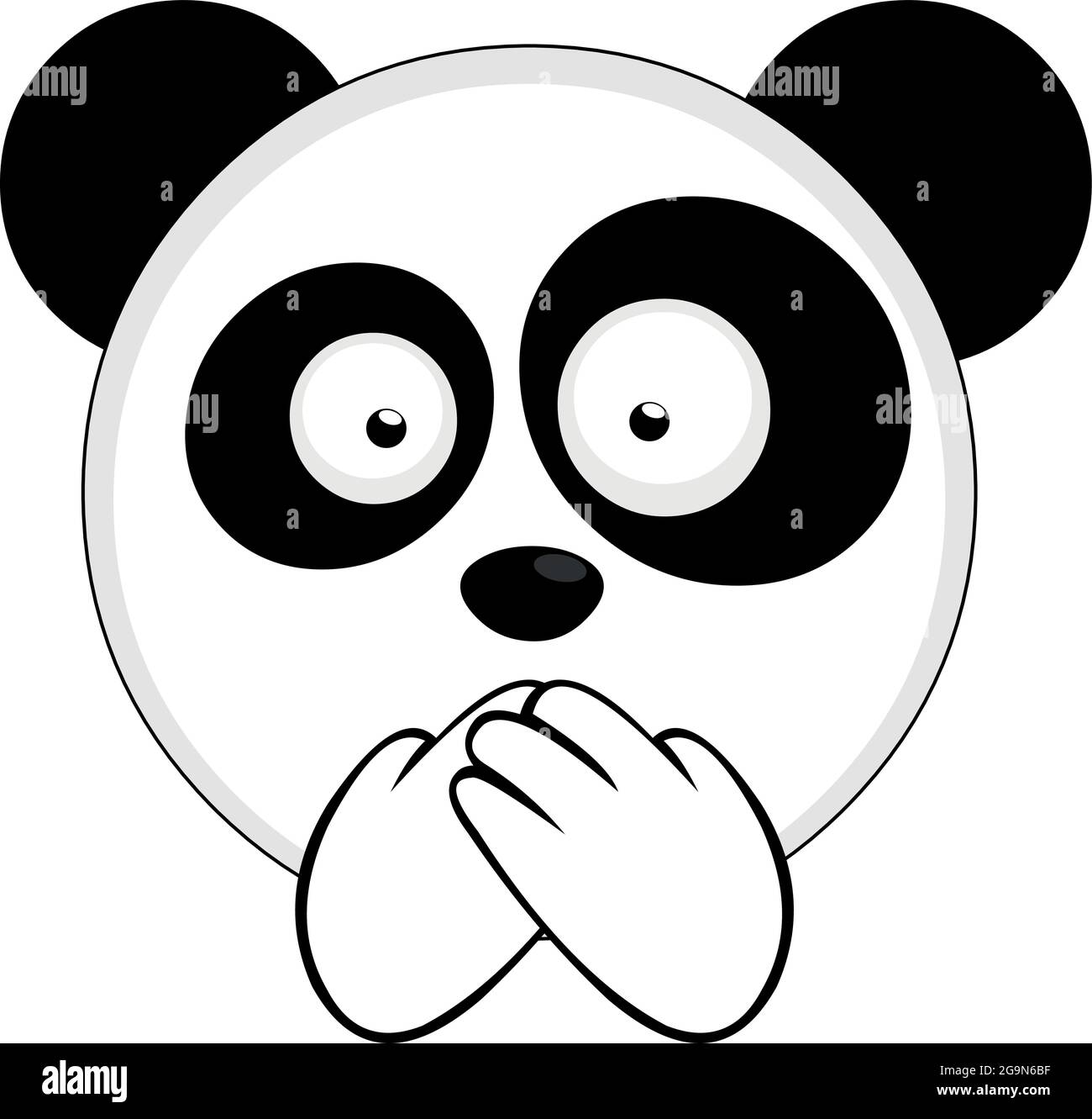 Illustrazione di un'emoticon vettoriale del volto di un panda cartoon che ricopre la bocca con le mani Illustrazione Vettoriale