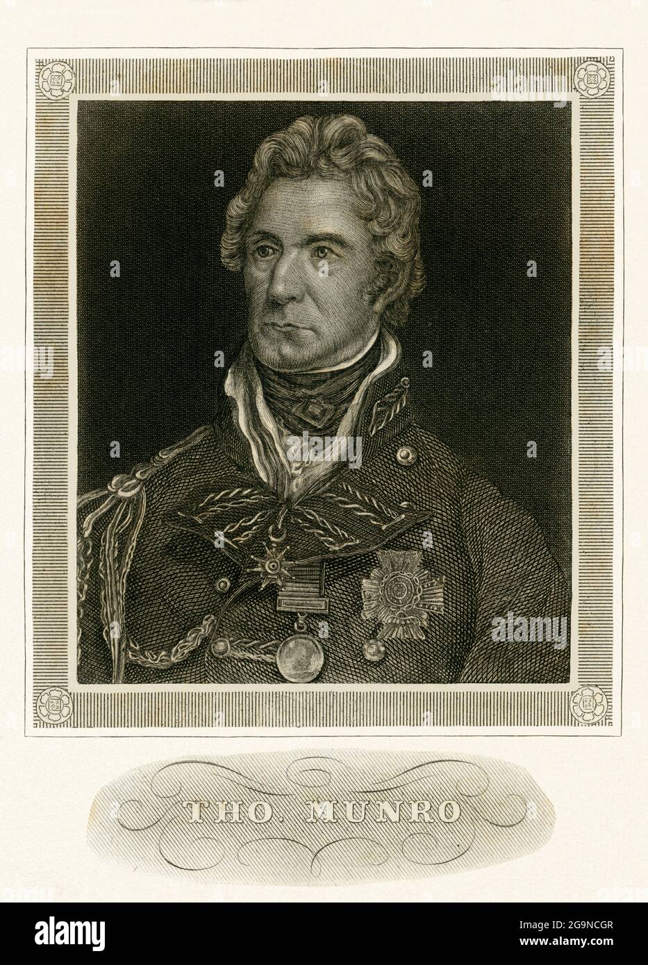 Sir Thomas Munro, soldato scozzese e generale maggiore, governatore di Madras, incisione in acciaio, IL DIRITTO D'AUTORE DELL'ARTISTA NON DEVE ESSERE ELIMINATO Foto Stock