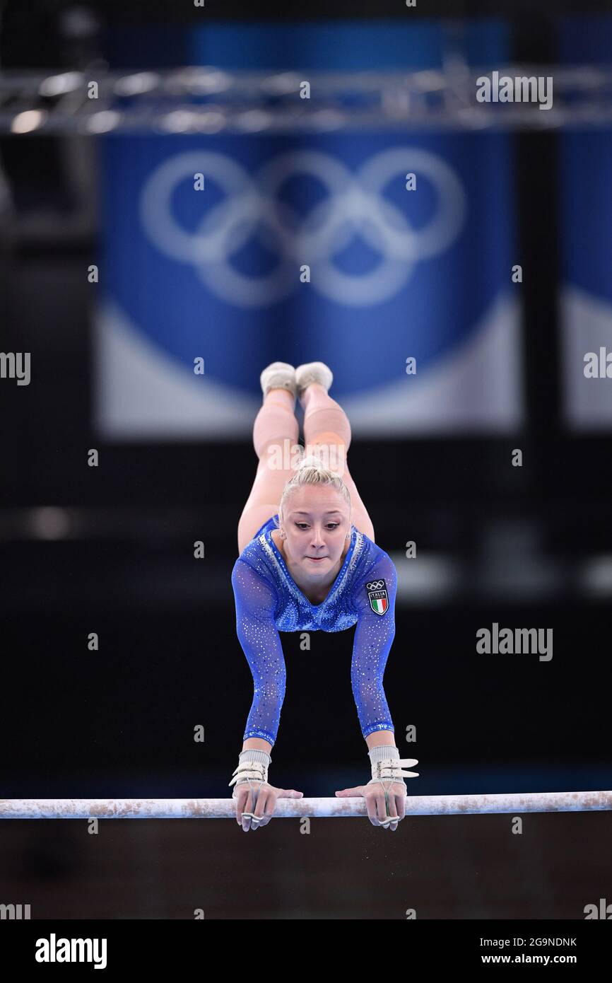 Tokyo, Giappone. Credito: MATSUO. 27 luglio 2021. MAGGIO Martina (ITA) Ginnastica artistica - barre irregolari: Finale della squadra femminile durante i Giochi Olimpici di Tokyo 2020 presso il Centro di Ginnastica Ariake di Tokyo, Giappone. Credit: MATSUO .K/AFLO SPORT/Alamy Live News Foto Stock