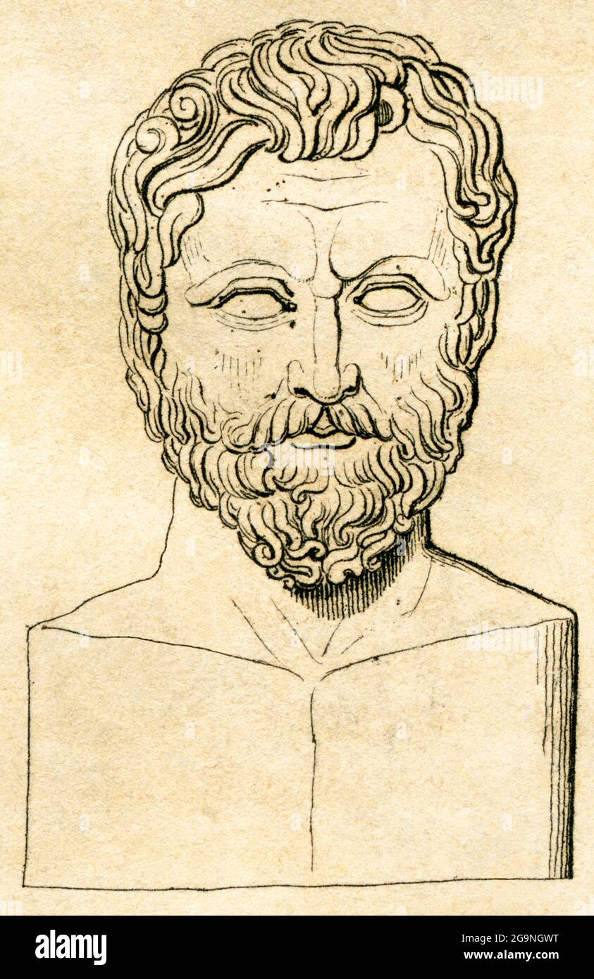 Thales of Miletus, nato intorno al 624 a.C., morì intorno al 546 a.C., filosofo greco, matematico e astronomo, IL DIRITTO D'AUTORE DELL'ARTISTA NON DEVE ESSERE CANCELLATO Foto Stock