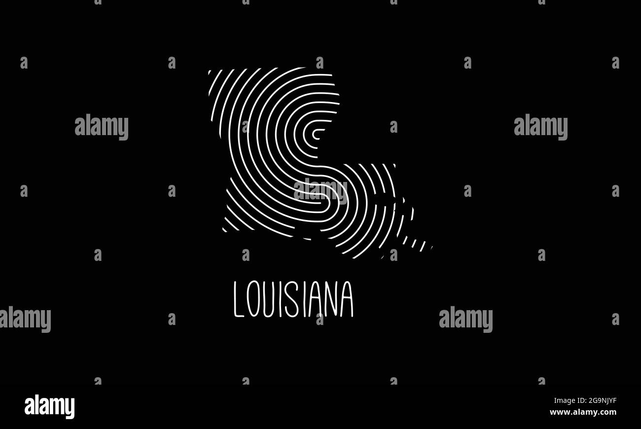 Mappa biometrica della Louisiana riempita con disegno del logo dell'icona del motivo delle impronte digitali illustrazione vettoriale Illustrazione Vettoriale