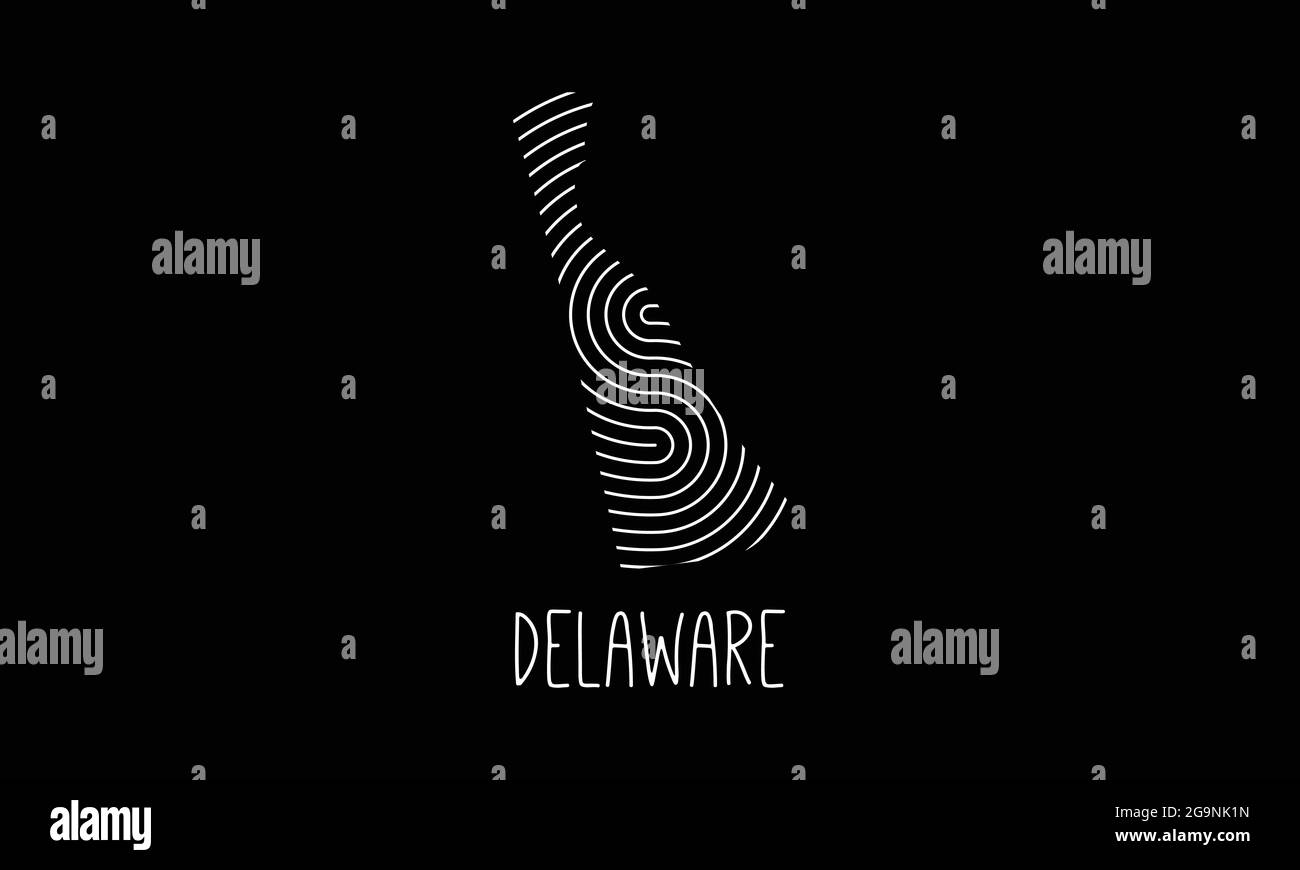 Mappa biometrica del Delaware riempita con disegno del logo dell'icona del motivo delle impronte digitali illustrazione vettoriale Illustrazione Vettoriale