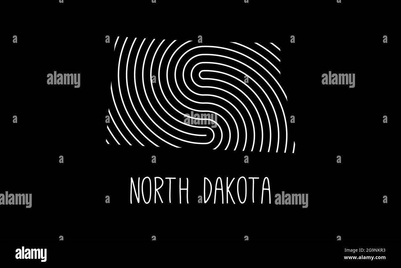 Mappa biometrica del Nord Dakota riempita con disegno del logo dell'icona del modello di impronta digitale illustrazione vettoriale Illustrazione Vettoriale