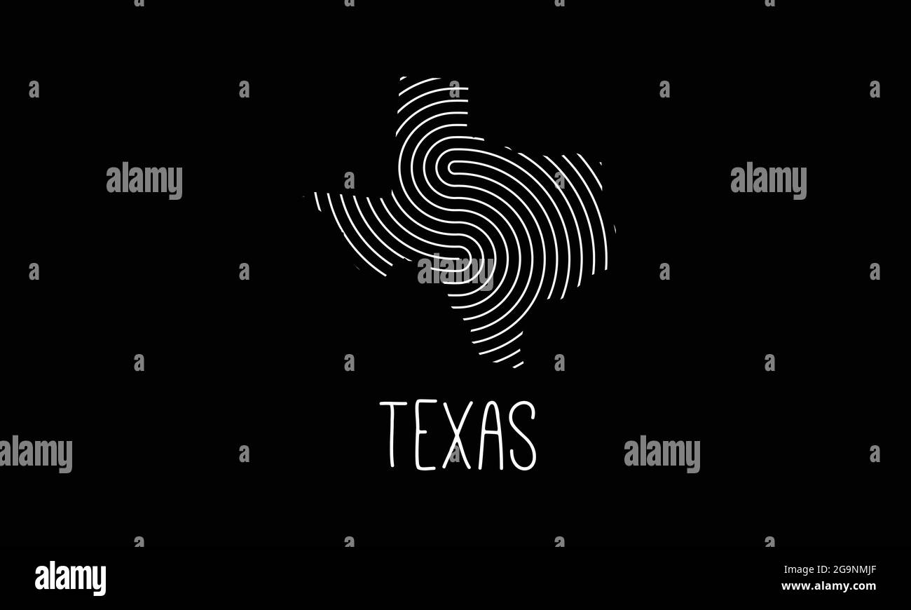 Mappa biometrica del Texas riempita con disegno del logo dell'icona del motivo delle impronte digitali illustrazione vettoriale Illustrazione Vettoriale