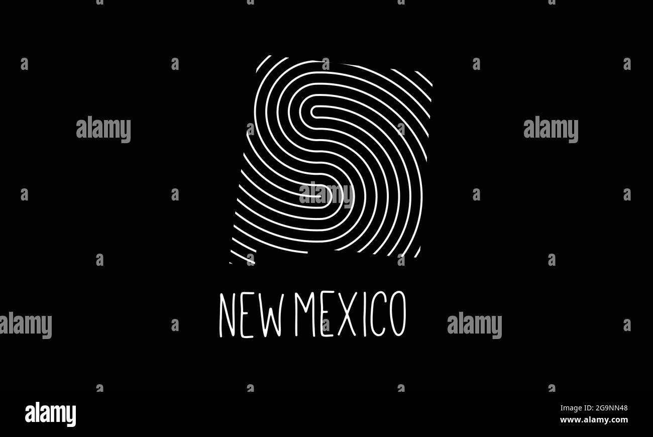 Mappa biometrica del nuovo Messico riempita con disegno del logo dell'icona del motivo di impronta digitale illustrazione vettoriale Illustrazione Vettoriale