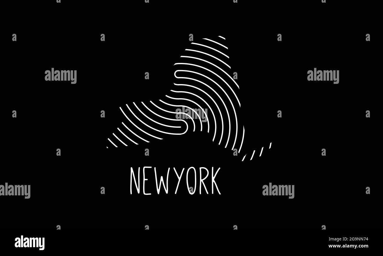 Mappa biometrica di New York riempita con disegno del logo dell'icona del motivo di impronte digitali illustrazione vettoriale Illustrazione Vettoriale