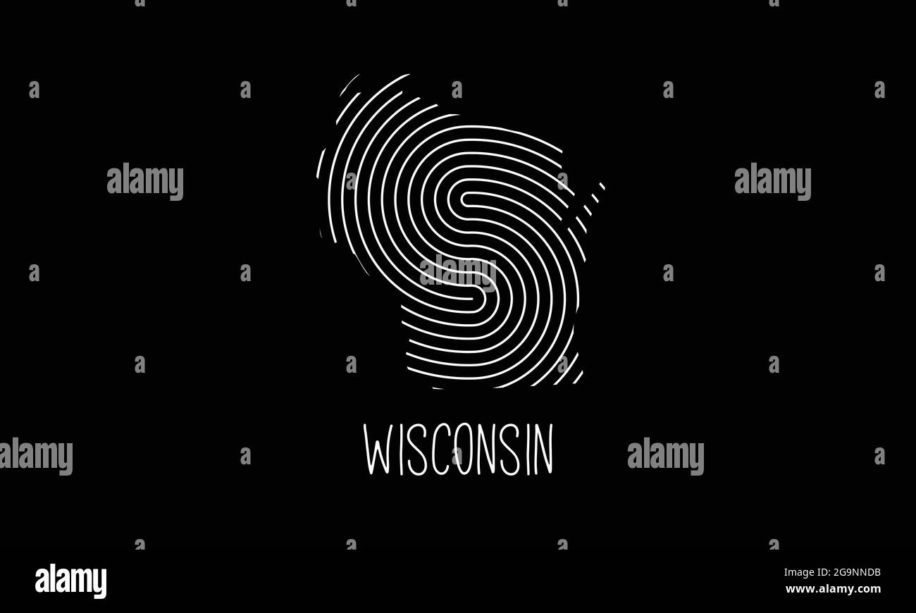 Mappa biometrica del Wisconsin riempita con disegno del logo dell'icona del modello di impronta digitale illustrazione vettoriale Illustrazione Vettoriale