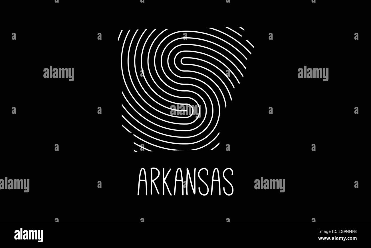 Mappa biometrica dell'Arkansas riempita con disegno del logo dell'icona del motivo delle impronte digitali illustrazione vettoriale Illustrazione Vettoriale