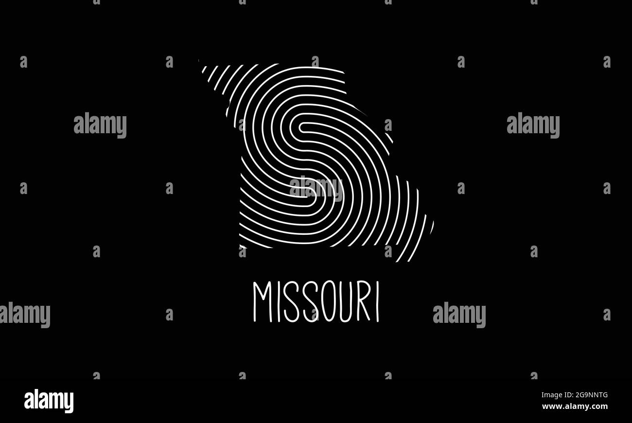 Mappa biometrica del Missouri riempita con disegno del logo dell'icona del modello di impronta digitale illustrazione vettoriale Illustrazione Vettoriale