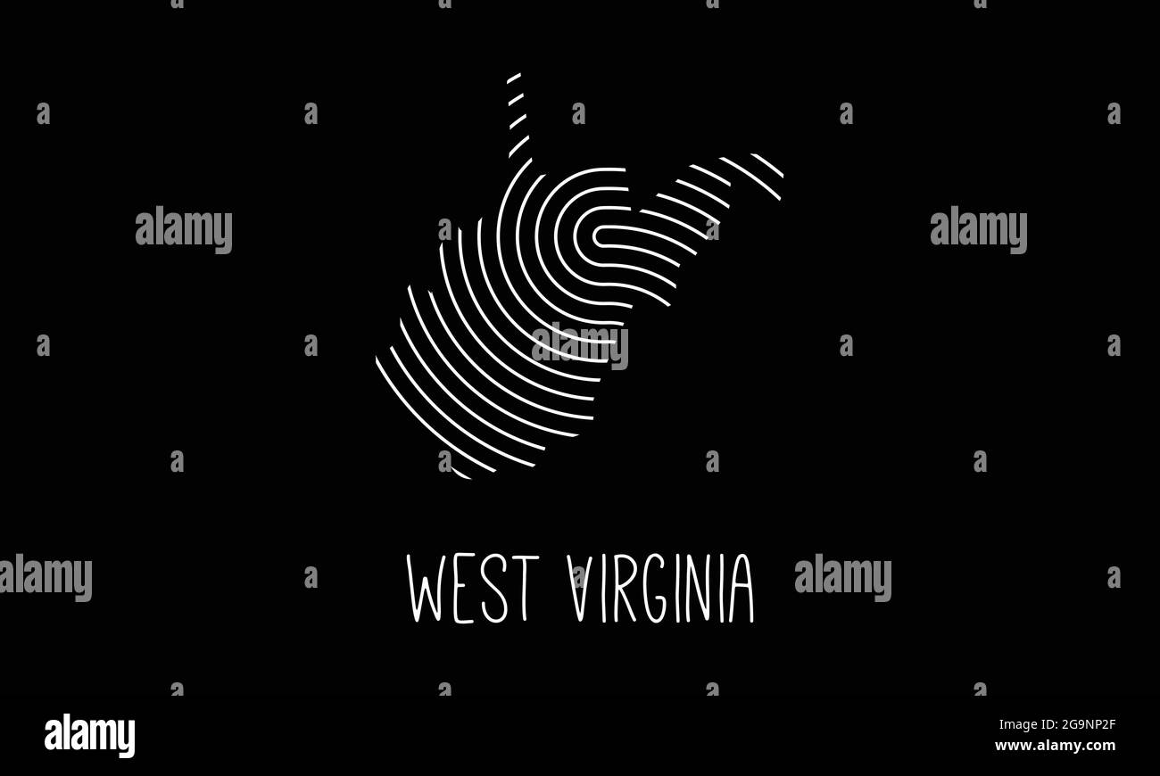 Mappa biometrica della Virginia Occidentale riempita con disegno del logo dell'icona del modello di impronta digitale illustrazione vettoriale Illustrazione Vettoriale