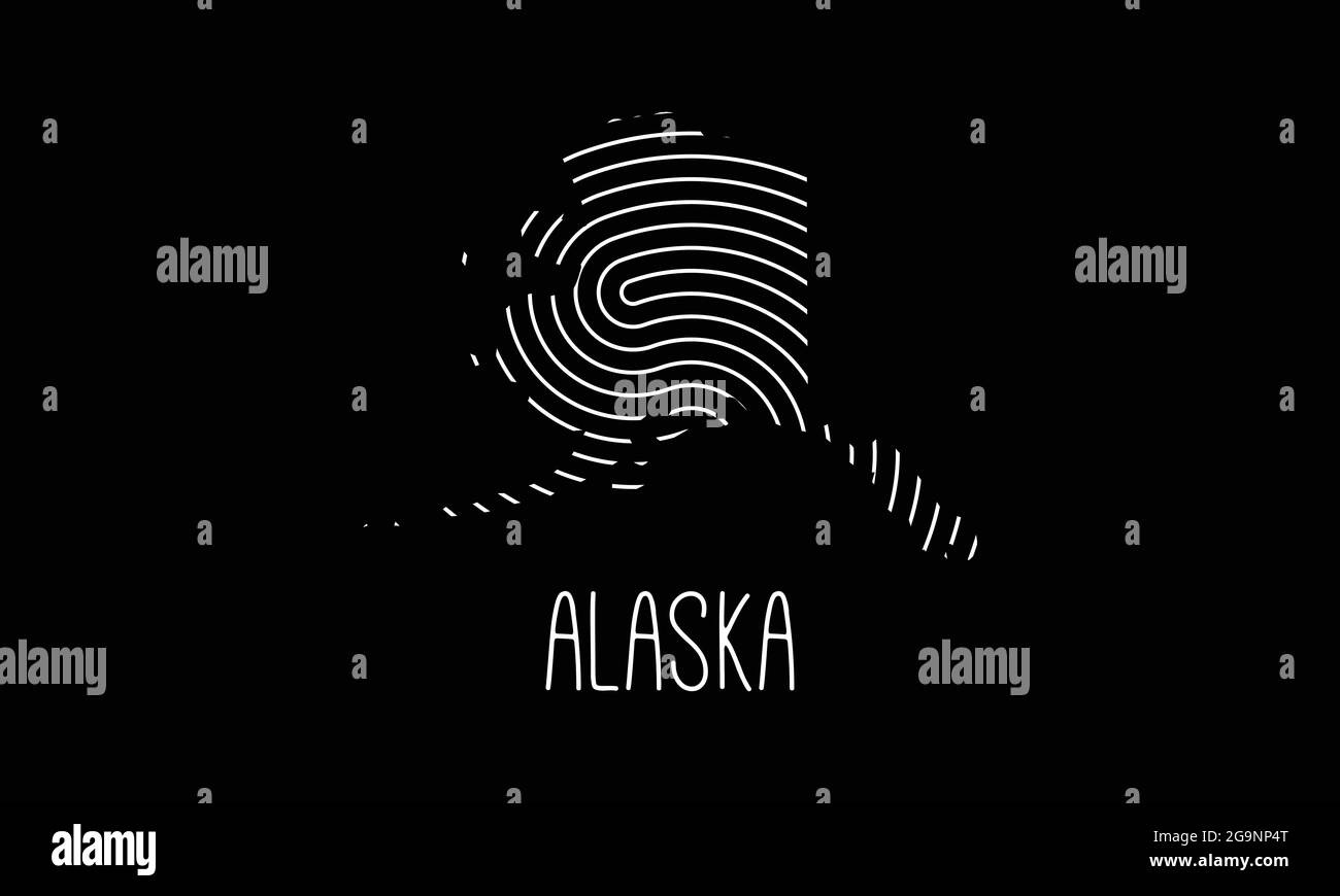 Mappa biometrica dell'Alaska riempita con disegno del logo dell'icona del motivo di impronta digitale illustrazione vettoriale Illustrazione Vettoriale
