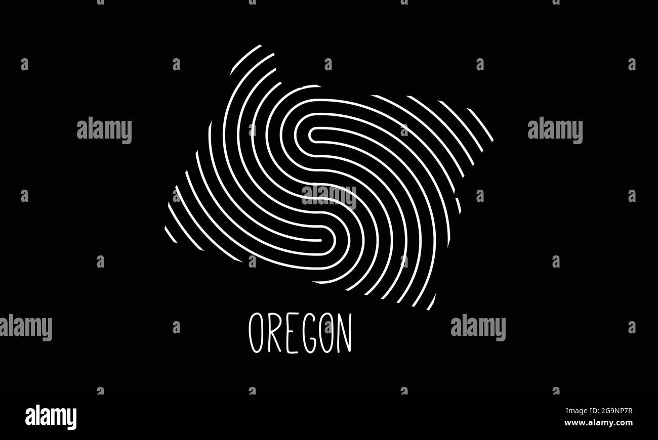 Mappa biometrica dell'Oregon riempita con disegno del logo dell'icona del modello di impronta digitale illustrazione vettoriale Illustrazione Vettoriale