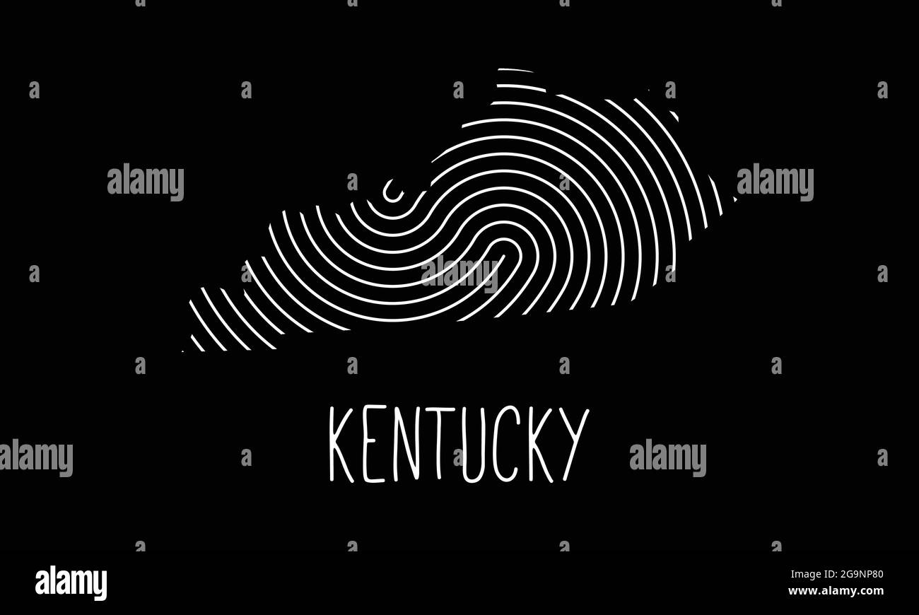 Mappa biometrica del Kentucky riempita con disegno del logo dell'icona del motivo di impronte digitali illustrazione vettoriale Illustrazione Vettoriale